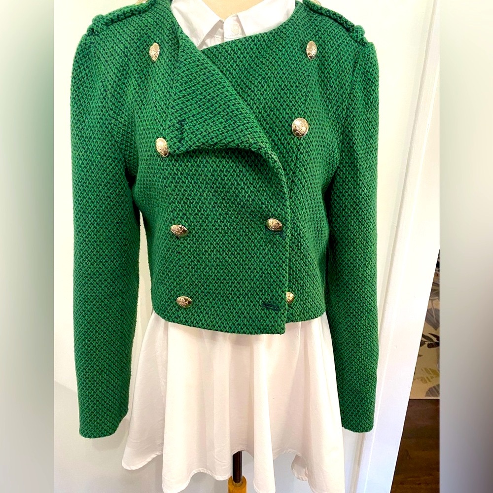 ZARA Green Textured Double-Breasted. Cropped Blazer - Size M/L